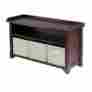 0217134 94801 Winsome Verona Storage Bench With 3 Foldable Beige Color Fabric Baskets Walnut 021713948014