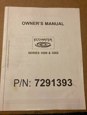 7291393 Ecowater Systems Ecowarer Series 3500 And 3502 Water Softener / Conditioner Owners Manual