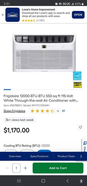 Ffta123wa2 Frigidaire Fridgeaire In Wall Air Conditioner 12 000 Btu