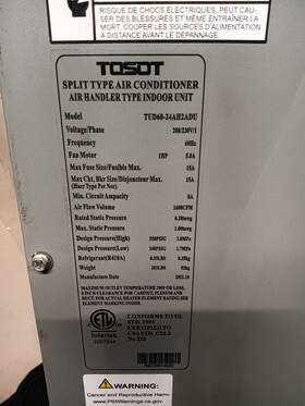 Tud60-24ah2adu Tosot Tud Air Handler 4-5 Tons