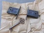 (2) Nos Antique National Co 1/8" Mortise Locks Cabinet Drawer Insert. Fixed Price $24.79.