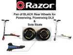 2X Razor Powerwing, Dxl & Sole Skate Rear Wheels - Black With Graphics. Fixed Price $12.00.