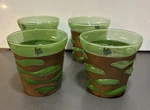 Vintage, Aura Design, Set Of 4, Brass Caged Stained Emerald Glass Tumblers. Fixed Price $75.00.