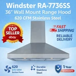 Windster RA-7736SS 36" Wall Mount Range Hood 620 Cfm Stainless Steel. Fixed Price $245.54.