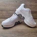 White Synthetic Roller Sneakers With Dual Wheels In Sole. Us Sz 8.5, Eur 40. Fixed Price $34.99.