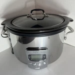 All-clad SC03 Slow Cooker Stainless Steel Ceramic Electric Glass Lid Excellent. Fixed Price $79.95.