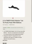 Oem Lg 4738ER1002A Washer Tub To Pump Hose. Fixed Price $14.99.