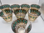 Vintage Set Of 8 Emerald Scroll Culver Green Gold Design Rocks Whiskey Glasses. Fixed Price $175.00.