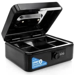 Serenelife 8" Metal Cash Box With Lock- Safe W/ Money Tray Black. Fixed Price $39.49.