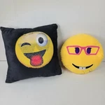 Nerd Girl And Reversible Sequins Emoji Pillow Set. Fixed Price $30.00.