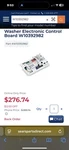 W10392982 Whirlpool Washer Electronic Control Board Oem Next Day Free Shipping. Fixed Price $129.00.