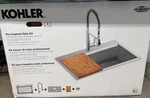 New Kohler 33" Wide Pro-inspired Kitchen Sink R78957-1PC-NA W/ Cutting Board. Fixed Price $359.99.