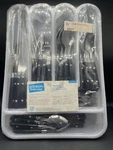 New Gibson Home Black Handle Casual Living 58 Pc Flatware Set Plastic Tray, 2018. Fixed Price $50.00.