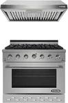 Nxr 36" Stainless Steel Gas Range & Under Cabinet Hood Bundle SC3611 EH3619. Fixed Price $2428.00.