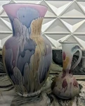Reuven Art Glass Holy Land Vase Set,iridescent Drip Glaze,blueviolet Gold Luster. Fixed Price $529.98.