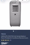 Hisense Ultra-slim Portable Air Conditioner 6500 Btu 206 Cfm AP1019CR1G. Fixed Price $60.00.