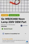 Neon Lamp Part # WB2X3468 Ge Oem Brand New. Fixed Price $14.70.