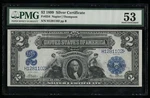 Sc 1899 $2 FR.254 Key Napier/thompson Sig. Silver Certificate Pmg 53 Au (102). Fixed Price $2995.00.